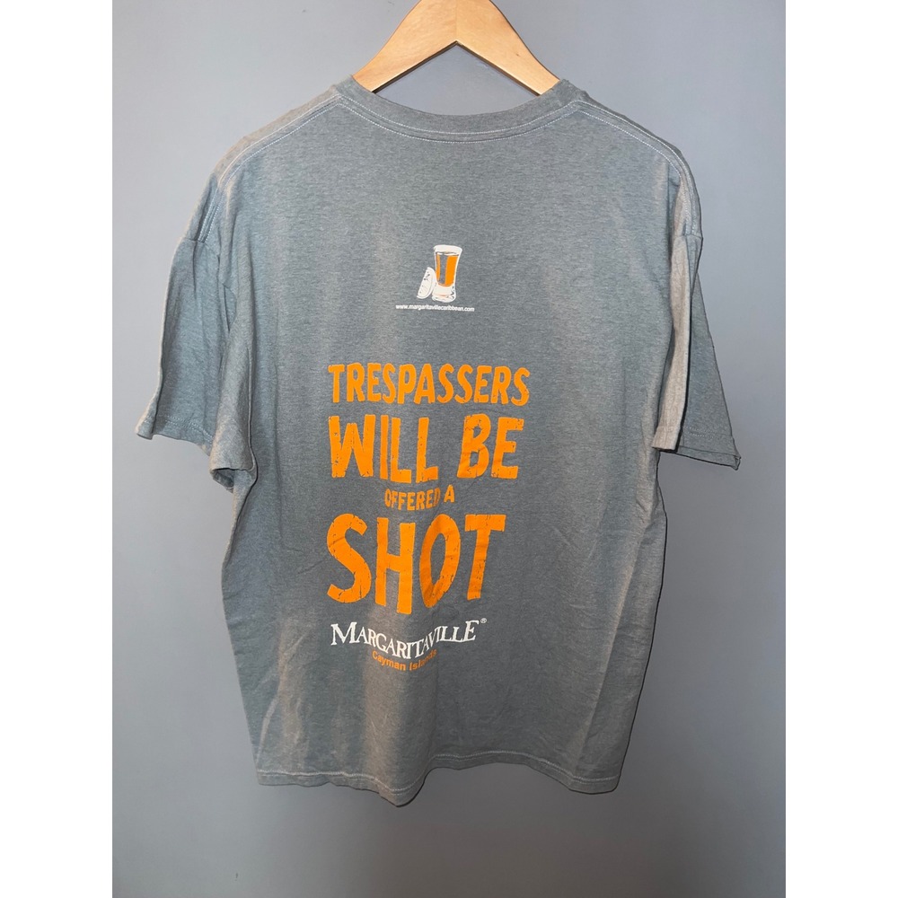 Margaritaville Cayman Islands Gray Graphic T-Shirt Mens Large Trespassers Shot